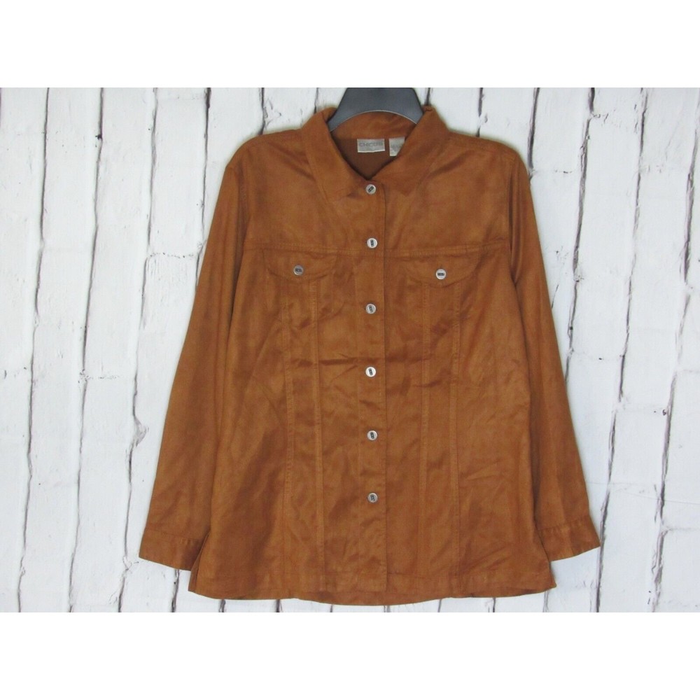 Chico's Women Blouse Size 2 Brown Button Up Collar Long Sleeve Casual Career